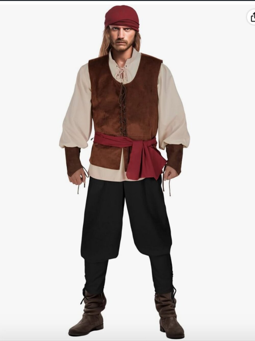 Pirate Costume Men 7 Pcs Medieval Renaissance Outfits Viking Set size Medium